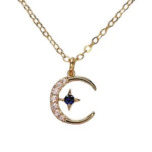 Sapphire & Zicronia Cresent Moon Necklace in 18k Gold Plated Bezel